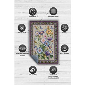 Homshtag Art Deco Gündüz Sefası Vintage Halı Görünümlü Dijital Baskı Renkli Halı Rustik Çiçekli Halı