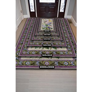 Homshtag Art Deco Gündüz Sefası Vintage Halı Görünümlü Dijital Baskı Renkli Halı Rustik Çiçekli Halı