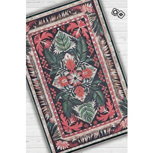 Homshtag Art Deco Soyut Bitki Temalı Halı Dijital Baskı Yeşil Kahve Renkli Rustik Çiçekli Halı