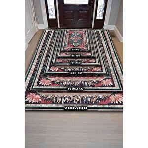 Homshtag Art Deco Soyut Bitki Temalı Halı Dijital Baskı Yeşil Kahve Renkli Rustik Çiçekli Halı
