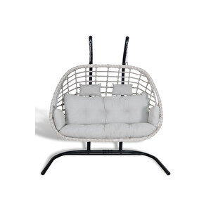 METATEK Fındık İki̇ Ki̇şi̇li̇k Rattan Salıncak Krem