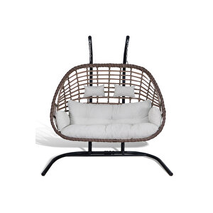 METATEK Fındık İki̇ Ki̇şi̇li̇k Rattan Salıncak Kahverengi