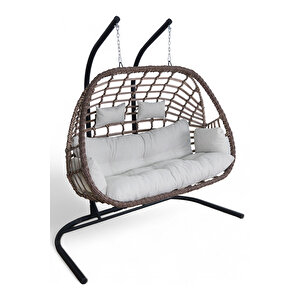 METATEK Fındık İki̇ Ki̇şi̇li̇k Rattan Salıncak Kahverengi