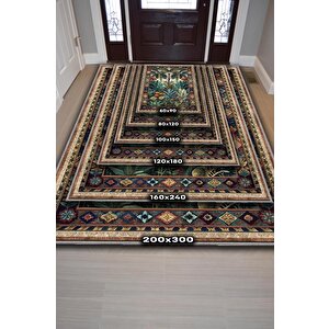Homshtag Art Deco Tropikal Orman Vintage Halı Görünümlü Dijital Baskı Yeşil Renk Rustik Çiçekli Halı