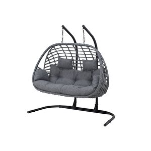 METATEK Fındık İki̇ Ki̇şi̇li̇k Rattan Salıncak Gri