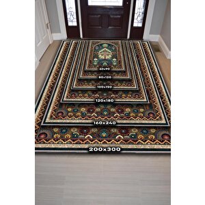Homshtag Art Deco Etnik Bitki Vintage Halı Görünümlü Dijital Baskı Yeşil Renk Rustik Çiçekli Halı