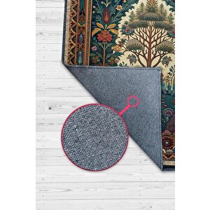 Homshtag Art Deco Etnik Bitki Vintage Halı Görünümlü Dijital Baskı Yeşil Renk Rustik Çiçekli Halı