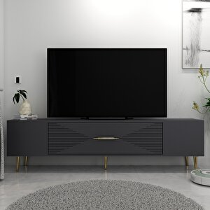 Motif Tv Sehpası Tv Ünitesi Antrasit Altın