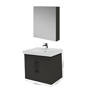 D20 65cm Kapaklı Dolaplı Ayna Banyo Takım Antrasit