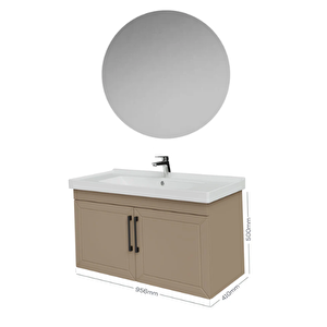 D20 100cm Kapaklı Yuvarlak Ayna Banyo Takımı Dafne