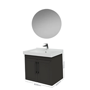 D20 65cm Kapaklı Yuvarlak Ayna Banyo Takımı Antrasit