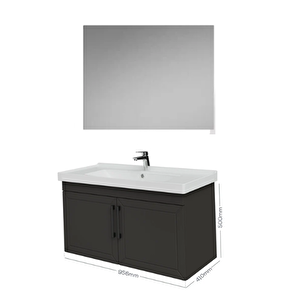 D20 100cm Kapaklı Dikdörtgen Ayna Banyo Takımı Antrasit