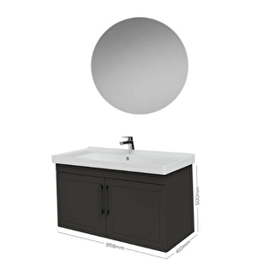 D20 100cm Kapaklı Yuvarlak Ayna Banyo Takımı Antarasit