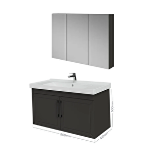 D20 100cm Kapaklı Dolaplı Ayna Banyo Takım Antrasit
