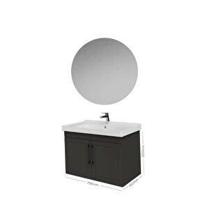 D20 80 Cm Kapaklı Yuvarlak Ayna Banyo Takımı Antrasit