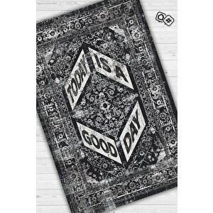 Güzel Bir Gün Etnik Desenli Halı Geometrik Salon Halısı Siyah Renkli Oturma Odası Halısı 100x150 cm