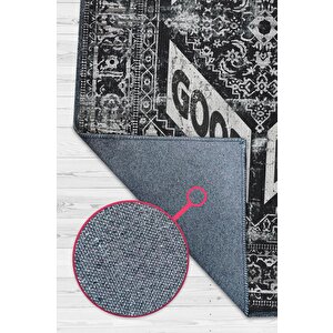 Güzel Bir Gün Etnik Desenli Halı Geometrik Salon Halısı Siyah Renkli Oturma Odası Halısı 80x120 cm