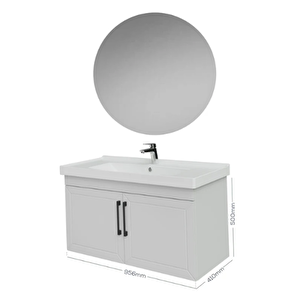 D20 100cm Kapaklı Yuvarlak Ayna Banyo Takımı