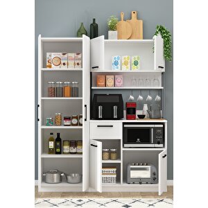 Ervin Kahve Köşesi 4 Raflı Airfry Kiler Dolabı Çok Amaçlı Beyaz