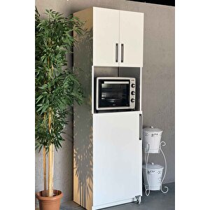Erzak Dolabı Fırınlı 180 Cm Çok Amaçlı Dolap Beyaz Beyaz