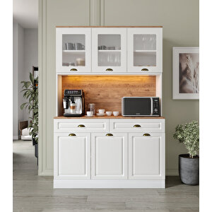 Gözde Kahve Köşesi - 140 Cm Mdf Mutfak Dolabı - Led Aydınlatmalı - Ücretsiz Montaj