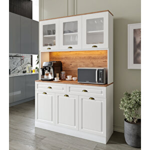 Gözde Kahve Köşesi - 140 Cm Mdf Mutfak Dolabı - Led Aydınlatmalı - Ücretsiz Montaj