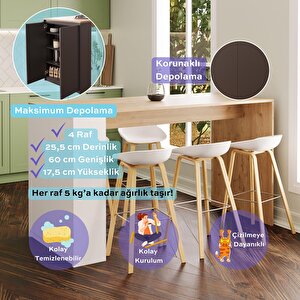 Edgar L4810 Mutfak Adası Bar Masası 160 Cm Ahşap Üst Beyaz Alt Çok Amaçlı Depolamalı Oturmalı Masa