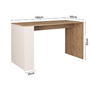 Edgar L4810 Mutfak Adası Bar Masası 160 Cm Ahşap Üst Beyaz Alt Çok Amaçlı Depolamalı Oturmalı Masa