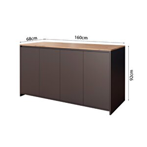 Diego L4620 Mutfak Adası 160 Cm Antrasit Ahşap Üst Bar Masası Kahve Köşesi Kapaklı Depolamalı Çok Amaçlı Dolap