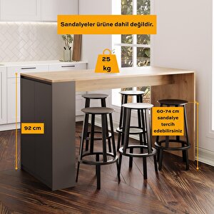 Edgar L4820 Mutfak Adası Bar Masası 160 Cm Antrasit Ahşap Üst Depolamalı Çok Amaçlı Oturmalı Masa