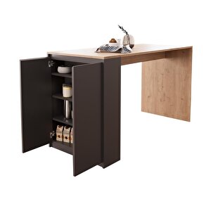 Edgar L4820 Mutfak Adası Bar Masası 160 Cm Antrasit Ahşap Üst Depolamalı Çok Amaçlı Oturmalı Masa