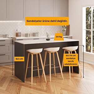 Diego L4630 Mutfak Adası 160 Cm Carrara Mermer Antrasit Bar Masası Çok Amaçlı Kapaklı Depolamalı Dolap