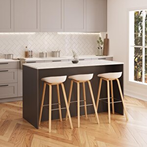 Diego L4630 Mutfak Adası 160 Cm Carrara Mermer Antrasit Bar Masası Çok Amaçlı Kapaklı Depolamalı Dolap