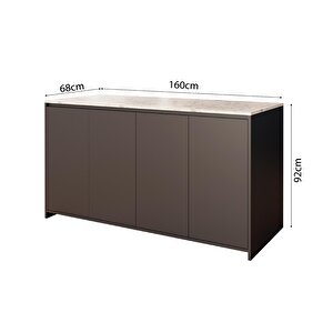 Diego L4630 Mutfak Adası 160 Cm Carrara Mermer Antrasit Bar Masası Çok Amaçlı Kapaklı Depolamalı Dolap