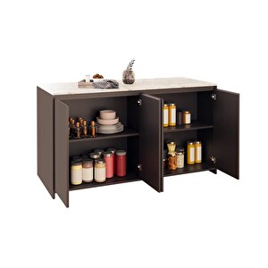 Diego L4630 Mutfak Adası 160 Cm Carrara Mermer Antrasit Bar Masası Çok Amaçlı Kapaklı Depolamalı Dolap