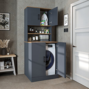 Çamaşır-kurutma Makinesi Dolabı Kapaklı Banyo Dolabı Atlantik Çam Antrasit