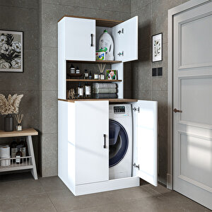 Çamaşır-kurutma Makinesi Dolabı Kapaklı Banyo Dolabı Atlantik Çam - Beyaz