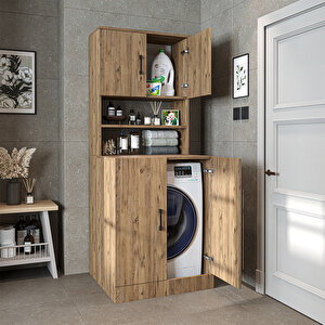 Çamaşır-kurutma Makinesi Dolabı Kapaklı Banyo Dolabı Atlantik Çam