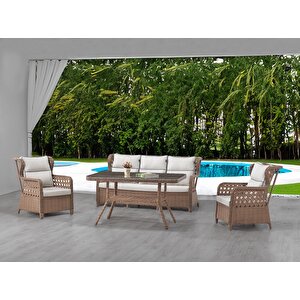 Metatek Artos Rattan Bahçe Takımı 3+1+1+Masa Kahverengi