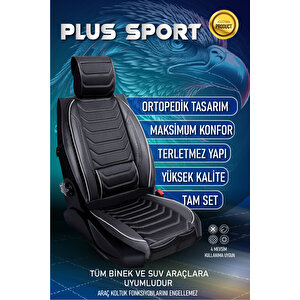 Ford Eco Sport 2+1 Parçalı Lüx Deri Oto Koltuk Kılıfı Ön Arka Takım Eagle Si̇yah Beyaz