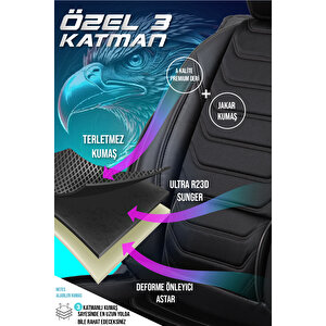 Citroen C3 Picasso 2+1 Parçalı Lüx Deri Oto Koltuk Kılıfı Ön Arka Takım Eagle Tam Si̇yah