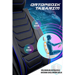 Citroen Nemo 2+1 Parçalı Lüx Deri Oto Koltuk Kılıfı Ön Arka Takım Eagle Si̇yah Mavi̇