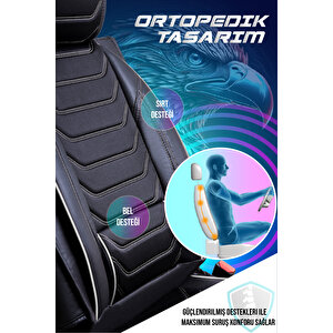 Citroen Nemo 2+1 Parçalı Lüx Deri Oto Koltuk Kılıfı Ön Arka Takım Eagle Si̇yah Beyaz
