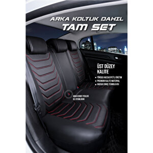 Ford Tourneo Courier 2+1 Parçalı Lüx Deri Oto Koltuk Kılıfı Ön Arka Takım Eagle Si̇yah Kirmizi Siyah - Kırmızı
