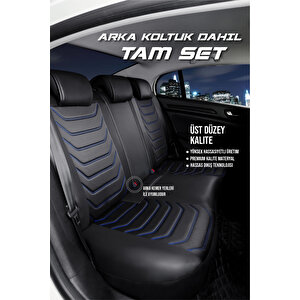 Chery Taxim 2+1 Parçalı Lüx Deri Oto Koltuk Kılıfı Ön Arka Takım Eagle Si̇yah Mavi̇ Siyah - Mavi