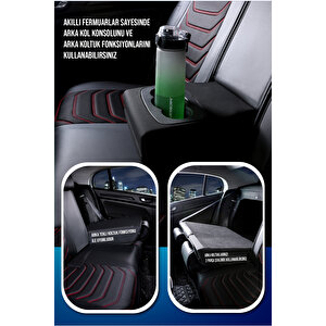 Fiat Fiorino Panorama 2+1 Parçalı Lüx Deri Oto Koltuk Kılıfı Ön Arka Takım Eagle Si̇yah Kirmizi Siyah - Kırmızı