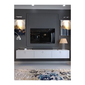Festival Tv Sehpası Dv-1001-p1-1 Silver Kulp Beyaz Parlak Minifiks Bağlantı Duvara Monte Tv Ünitesi