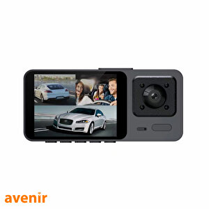 Av-c231 Siyah 1080p Araç Içi 3 Kameralı Lcd Ekranlı Gece Görüşlü , G-sensör , Geri Görüş Kamera