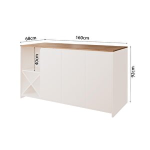 Gustav L4710 Mutfak Adası 160 Cm – Beyaz Ahşap Üst, Şaraplık, Bar Masası Çok Amaçlı Depolamalı Dolap