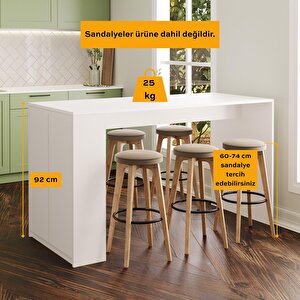 Edgar L4830 Mutfak Adası Bar Masası 160 Cm – Beyaz, Karşılıklı Oturmalı, Depolamalı, Çok Amaçlı Kapaklı Masa